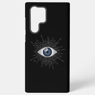 Mystic Silver & Blue Evil Eye Nazar Mati op zwart Samsung Galaxy Hoesje