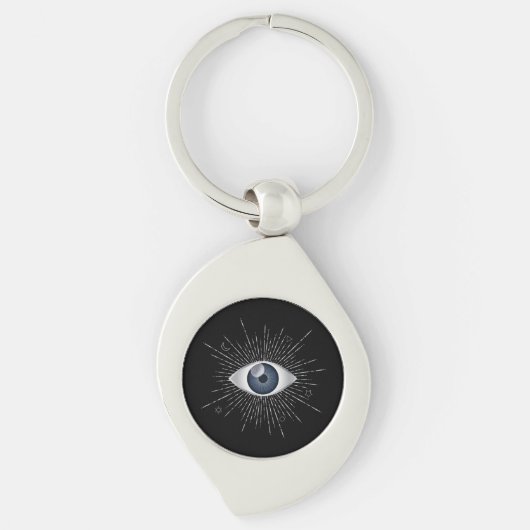 Mystic Silver & Blue Evil Eye Nazar Mati op zwart Sleutelhanger (Voorkant)