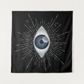Mystic Silver & Blue Evil Eye Nazar Mati op zwart Wandkleed (Voorkant (horizontaal))