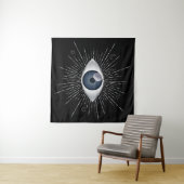 Mystic Silver & Blue Evil Eye Nazar Mati op zwart Wandkleed (In Situ (horizontaal))