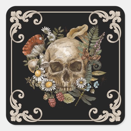 Mystic Skull  Black Vierkante Sticker (Voorkant)