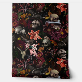 Mystic Skull Flower Bird Garden Behang