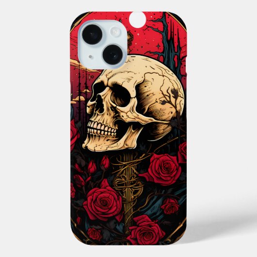 Mystic Skull Red Roses op Skelet Dark Academia Case-Mate iPhone Case (Achterkant)
