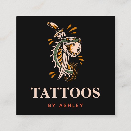 Mystic Snake Eyeball & Sword Modern Tattoo Artist Vierkante Visitekaartje (Voorkant)