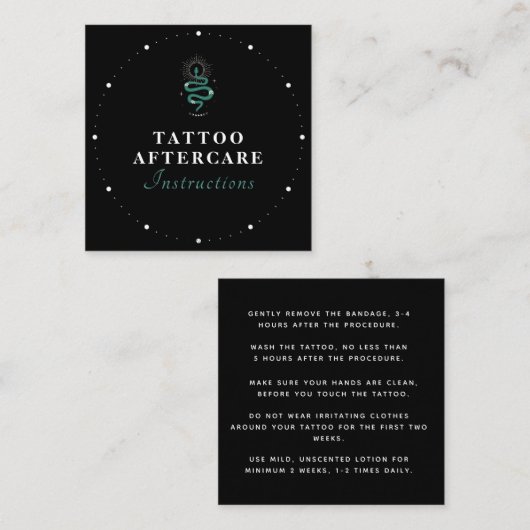 Mystic Snake Green Tattoo Aftercare Instructions S Vierkante Visitekaartje (Voorkant / Achterkant)