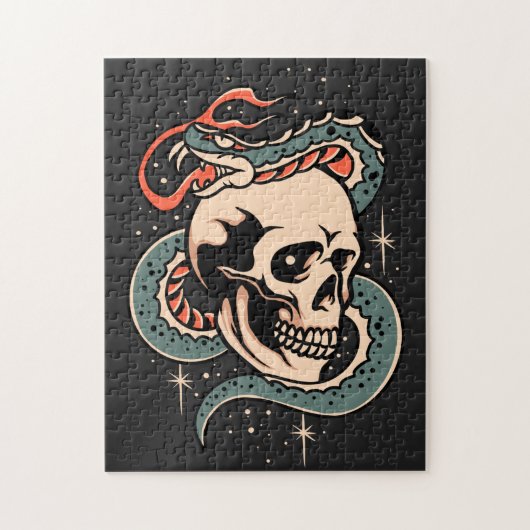 Mystic Snake Skull Illustratie Gothic Cool Black Legpuzzel (Verticaal)
