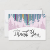 Mystic Snow Wood Winterbomen Paarse Blauw Zilver Bedankkaart (Achterkant)
