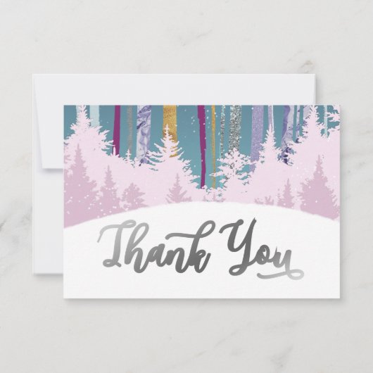 Mystic Snow Wood Winterbomen Paarse Blauw Zilver Bedankkaart (Achterkant)