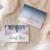 Mystic Snow Wood Winterbomen Paarse Blauw Zilver Bedankkaart