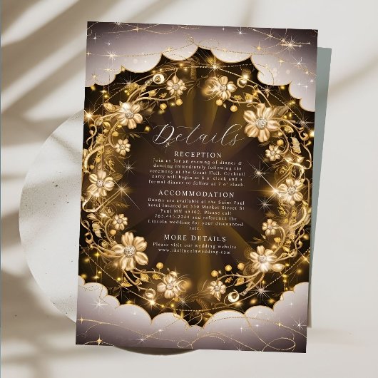 Mystic Sparkles en Golden Floral Wedding Informatiekaartje