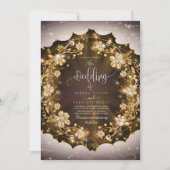 Mystic Sparkles en Golden Floral Wedding Kaart (Voorkant)