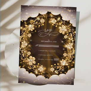 Mystic Sparkles en Golden Floral Wedding RSVP Kaartje