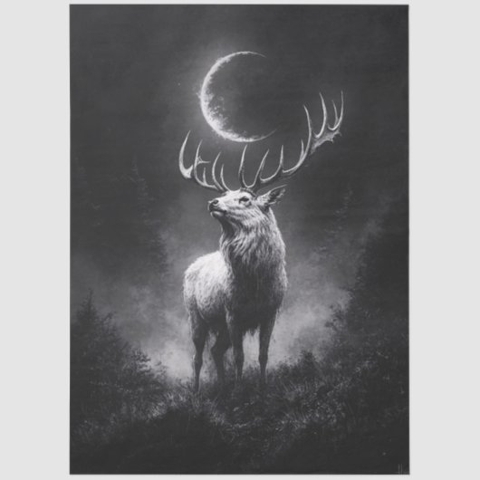 Mystic Stag onder Crescent Moon Decoupage Tissuepapier (Voorkant)