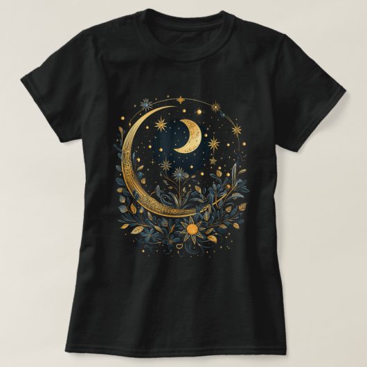 Mystic Sun and Moon Floral Celestial Art T-shirt (Design voorkant)
