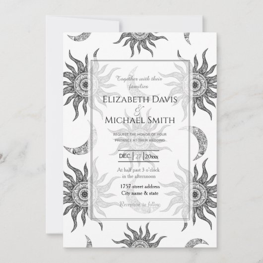 Mystic Sun Moon Zwart-wit Kaart (Voorkant)