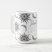 Mystic Sun Moon Zwart-wit Koffiemok (Voorkant links)