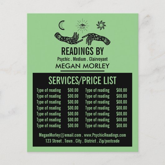 Mystic Symbols, Psychische lezing prijslijst Flyer (Voorkant)