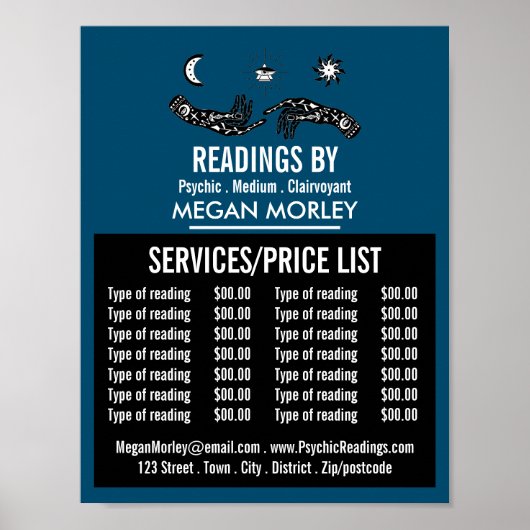 Mystic Symbols, Psychische lezing prijslijst Poster (Voorkant)