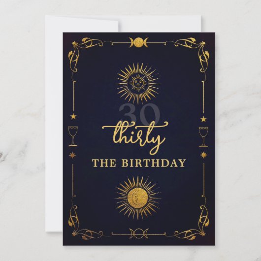 Mystic Tarot Fortune Navy Gold 30th Birthday Party Kaart (Voorkant)