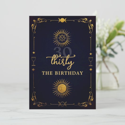 Mystic Tarot Fortune Navy Gold 30th Birthday Party Kaart (Staand voorkant)