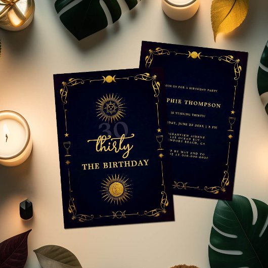 Mystic Tarot Fortune Navy Gold 30th Birthday Party Kaart