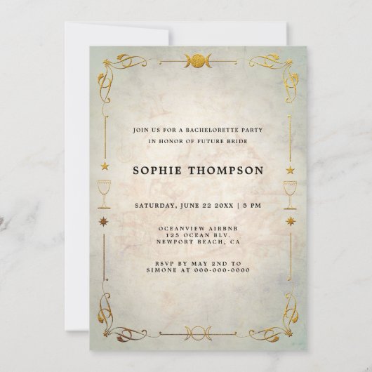 Mystic Tarot Fortune Old Gold Bachelorette party Kaart (Achterkant)