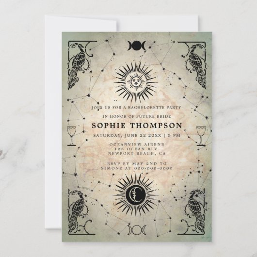 Mystic Tarot Fortune Peacock Bachelorette Party Kaart (Achterkant)