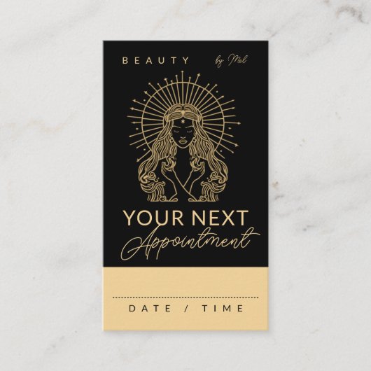 Mystic Tarot Make-up Haar Nagels Monogram Goud Zwa Afsprakenkaartje (Voorkant)