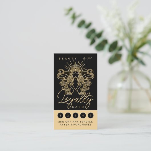 Mystic Tarot Make-up Haar Nagels Monogram Goud Zwa Klantenkaartje (Staand voorkant)