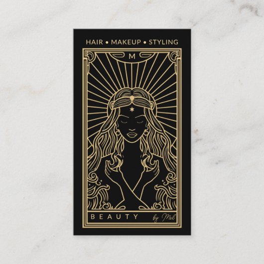 Mystic Tarot Make-up Haar Nagels Monogram Goud Zwa Visitekaartje (Voorkant)