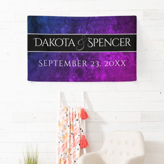 Mystic-Topaz bruiloft | Blauw Paarse Receptie Part Spandoek (Insitu)