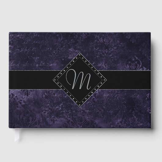 Mystic-Topaz Ombre | Blauw Paars Roze Monogram Gastenboek (Voorkant)