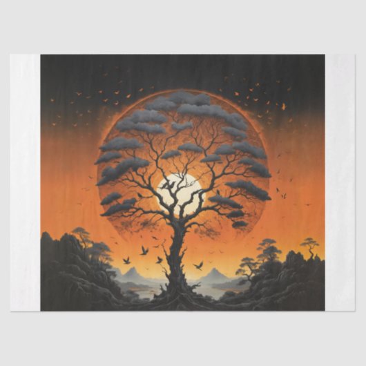 Mystic Tree at Sunset Decoupage Tissuepapier (Voorkant)