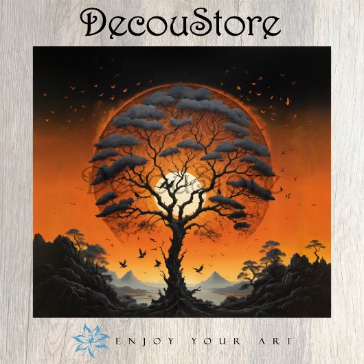 Mystic Tree at Sunset Decoupage Tissuepapier