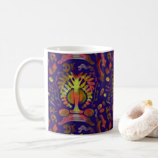 Mystic Tree of Life - Folk Art Pattern Koffiemok (Met donut)