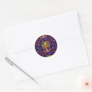 Mystic Tree of Life - Folk Art Pattern Ronde Sticker