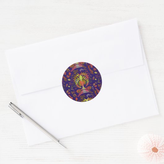 Mystic Tree of Life - Folk Art Pattern Ronde Sticker (Envelop)