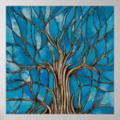 Mystic Tree of Life Mosaic Blue Waterverf Poster (Voorkant)