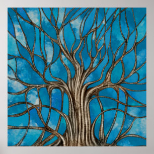 Mystic Tree of Life Mosaic Blue Waterverf Poster