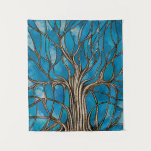 Mystic Tree of Life Mosaic Blue Waterverf Wandkleed
