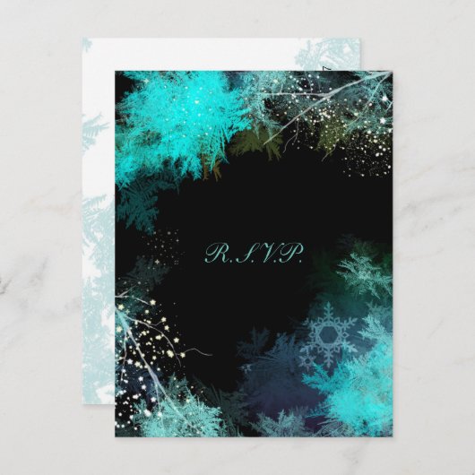 Mystic Turquoise Bos Bruiloft RSVP Uitnodiging Briefkaart (Voorkant / Achterkant)