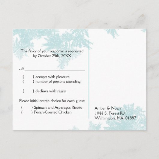 Mystic Turquoise Bos Bruiloft RSVP Uitnodiging Briefkaart (Achterkant)