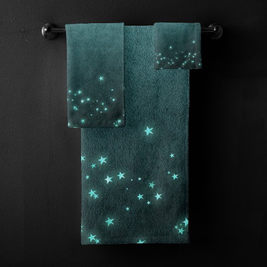 Mystic Twilight Stars | Deep Blauwgroen groene neo Bad Handdoek