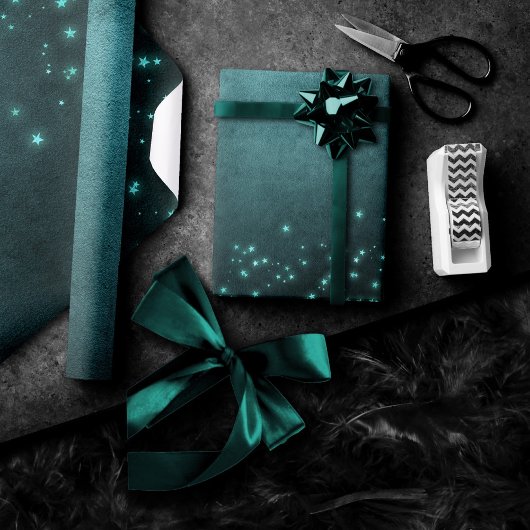 Mystic Twilight Stars | Deep Blauwgroen groene neo Cadeaupapier