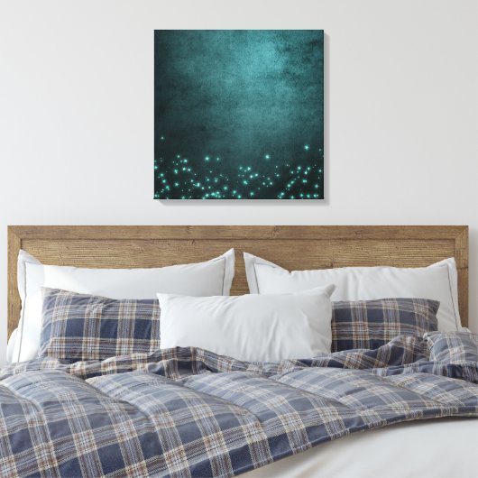 Mystic Twilight Stars | Deep Blauwgroen groene neo Canvas Afdruk (Insitu (Slaapkamer))