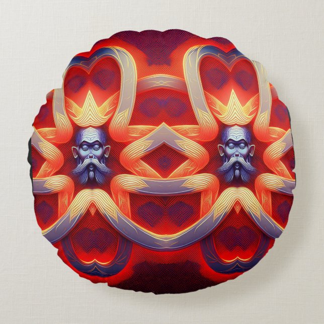 Mystic Twin Kings Rond Kussen (Voorkant)