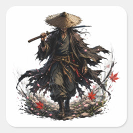 Mystic Wandering Ronin Mok | Samurai-krijger in Ba Vierkante Sticker
