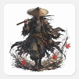 Mystic Wandering Ronin Mok   Samurai-krijger in Ba Vierkante Sticker
