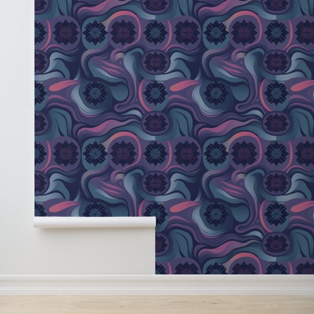 Mystic Waves: betoverend Twilight Floral Pattern Behang (Applicatie)