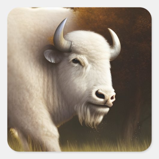 Mystic White Buffalo Digital Art Vierkante Sticker (Voorkant)